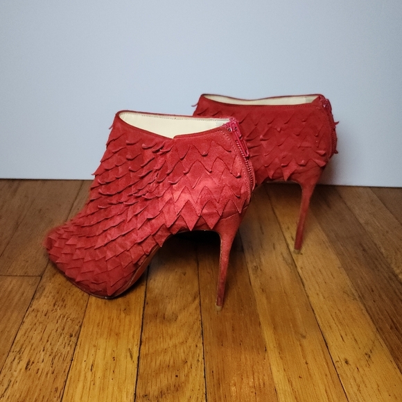 Christian Louboutin Red Suede Diplonana 120 Peep Toe Ankle Boots - Picture 5 of 13